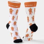 Farbenfrohes Orange-Roboter-Muster und Text Socken (Gewinkelt)