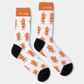 Farbenfrohes Orange-Roboter-Muster und Text Socken (Rechts)
