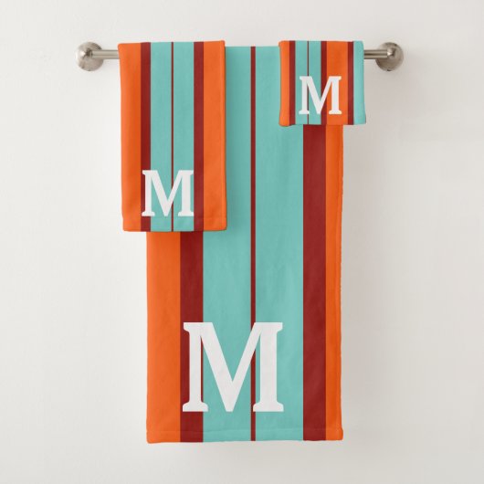 farbenfrohes orange & rot blau Anfangsmonogramm Badhandtuch Set (Insitu)
