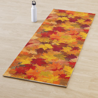 Farbenfrohes orangefarbenes Wasserfarben-Blattmust Yogamatte