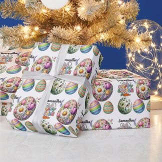 Farbenfrohes Ostereier-Muster mit individuellem Na Geschenkpapier