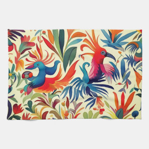 Farbenfrohes Otomi-Vögel-Muster  Geschirrtuch