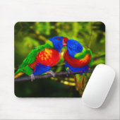 Farbenfrohes Paar küssender Papageien Mousepad (Mit Mouse)