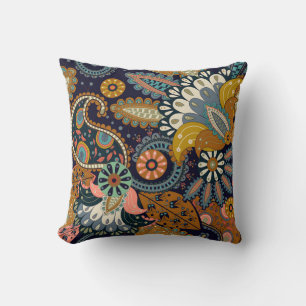 Farbenfrohes Paisley: Blumige indische Tapete. Kissen