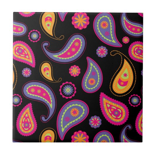 Farbenfrohes Paisley-Muster Fliese (Vorderseite)