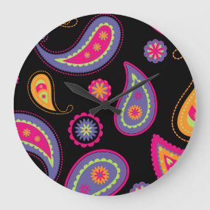 Farbenfrohes Paisley-Muster Große Wanduhr