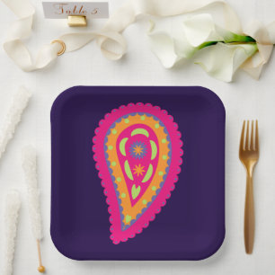 Farbenfrohes Paisley Pappteller