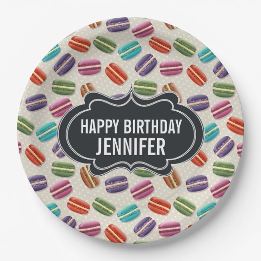 Farbenfrohes Pariser Macarons-Muster Geburtstag Pappteller (Vorderseite)