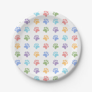 Farbenfrohes Pastell-Hundepfoten-Druckmuster Pappteller
