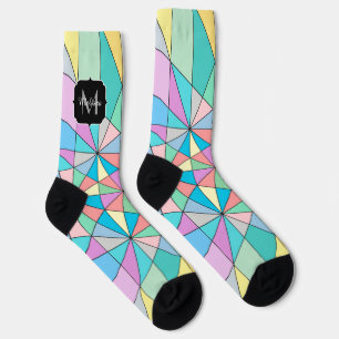 Farbenfrohes Pastell-Mosaik-Dreieck-Muster-Monogra Socken