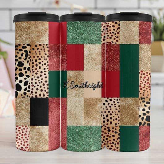 Farbenfrohes Patchwork-Design Tierprints Texturier Thermosbecher