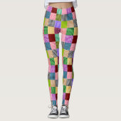 Farbenfrohes Patchwork-Gingham-Karomuster Leggings (Vorderseite)