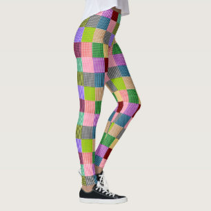 Farbenfrohes Patchwork-Gingham-Karomuster Leggings