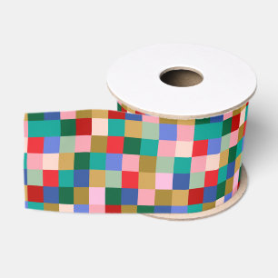 Farbenfrohes Patchwork-Karo Modernes Fest Ripsband