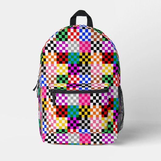 Farbenfrohes Patchwork Karomuster Design Bedruckter Rucksack (Vorderseite)