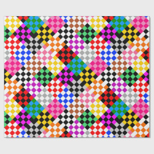 Farbenfrohes Patchwork Karomuster Design Geschenkpapier