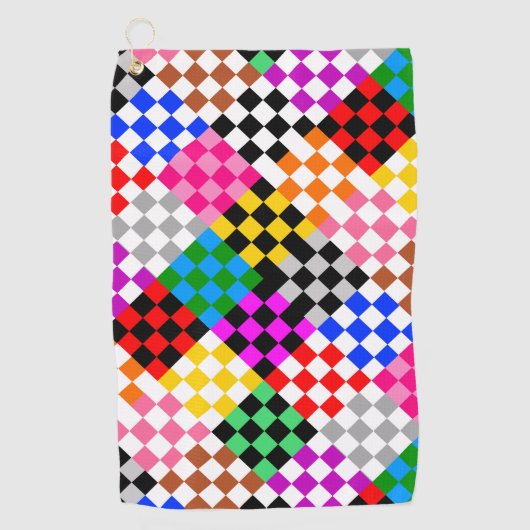 Farbenfrohes Patchwork Karomuster Design Golfhandtuch (Vorderseite)