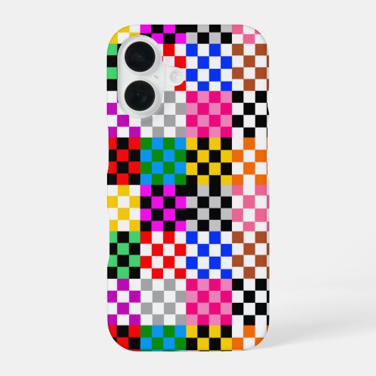 Farbenfrohes Patchwork Karomuster Design iPhone 16 Hülle (Rückseite)