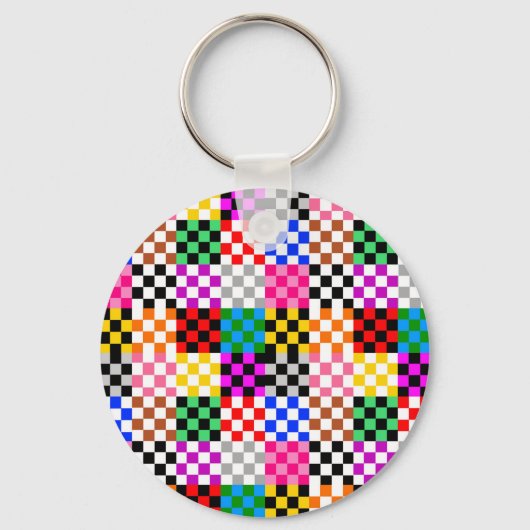 Farbenfrohes Patchwork Karomuster Design Schlüsselanhänger (Vorderseite)