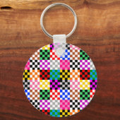 Farbenfrohes Patchwork Karomuster Design Schlüsselanhänger (Rückseite)
