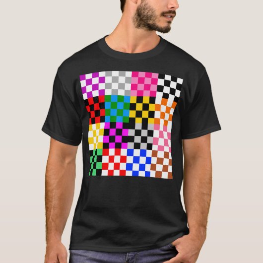 Farbenfrohes Patchwork Karomuster Design T-Shirt (Vorderseite)