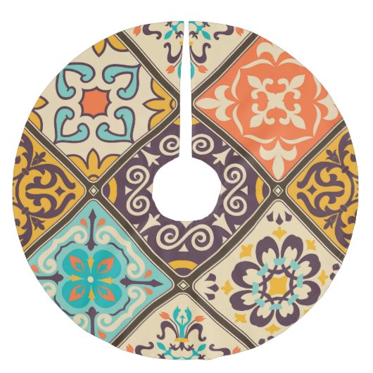 Farbenfrohes Patchwork: Majolika-Fliesen-Design Polyester Weihnachtsbaumdecke (Vorderseite)