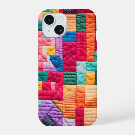 Farbenfrohes Patchwork-Quilt-Muster iPhone 15 Hülle (Rückseite)
