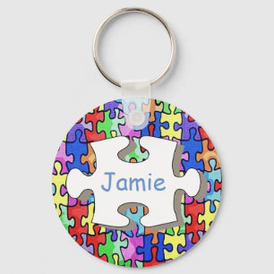 Farbenfrohes personalisiertes Puzzle-Teil-Muster Schlüsselanhänger