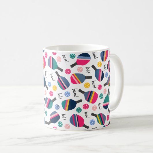 Farbenfrohes Pickleball-Muster Kaffeetasse (VorderseiteRechts)