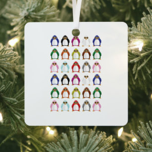 Farbenfrohes Pinguin-Muster Süße Kawaii-Feiertage Ornament Aus Metall