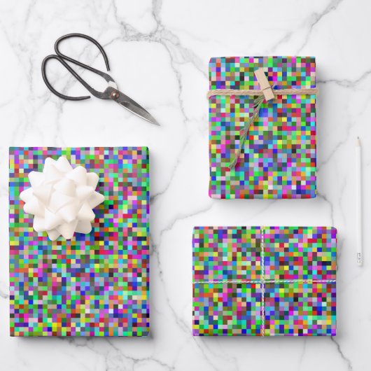 Farbenfrohes Pixelquadrat-Hintergrundmuster Geschenkpapier Set (Vorderseite)
