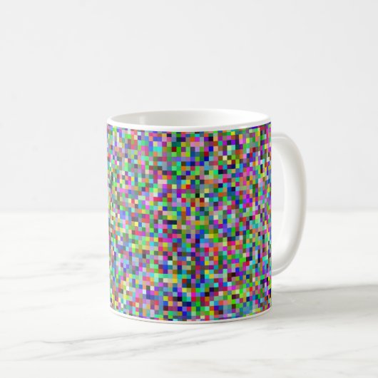 Farbenfrohes Pixelquadrat-Hintergrundmuster Kaffeetasse (VorderseiteRechts)