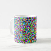 Farbenfrohes Pixelquadrat-Hintergrundmuster Kaffeetasse (Vorderseite Links)