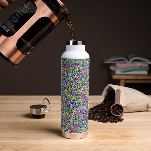 Farbenfrohes Pixelquadrat-Hintergrundmuster Trinkflasche (Kaffee)