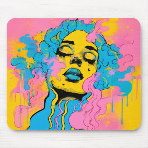 Farbenfrohes psychedelisches Frauenporträt Pop Art Mousepad