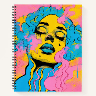 Farbenfrohes psychedelisches Frauenporträt Pop-Art Notizblock