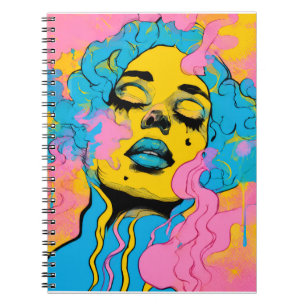 Farbenfrohes psychedelisches Frauenporträt Pop Art Notizblock