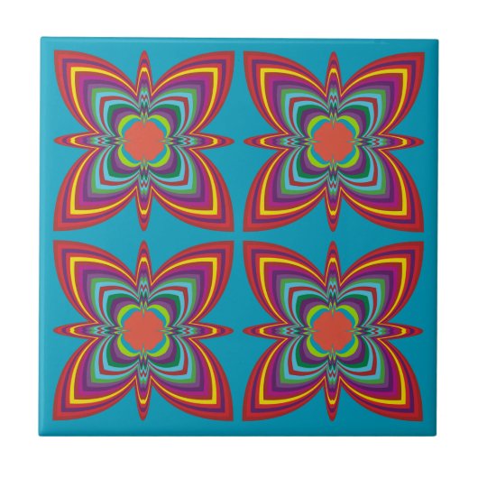 Farbenfrohes psychedelisches geometrisches Muster Fliese (Vorderseite)