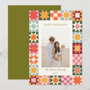 Farbenfrohes Quilt-Muster Familien-Festfoto Feiertagskarte