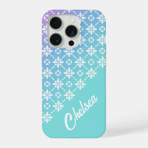 Farbenfrohes Regenbogen-Blumenmuster personalisier iPhone 15 Pro Hülle