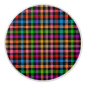 Farbenfrohes Regenbogen-Gingham-Karo-Design - Schw Keramikknauf (Vorderseite)