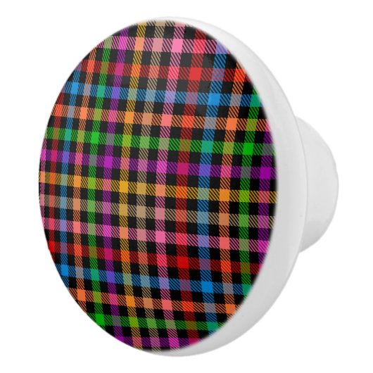 Farbenfrohes Regenbogen-Gingham-Karo-Design - Schw Keramikknauf (Rechts)