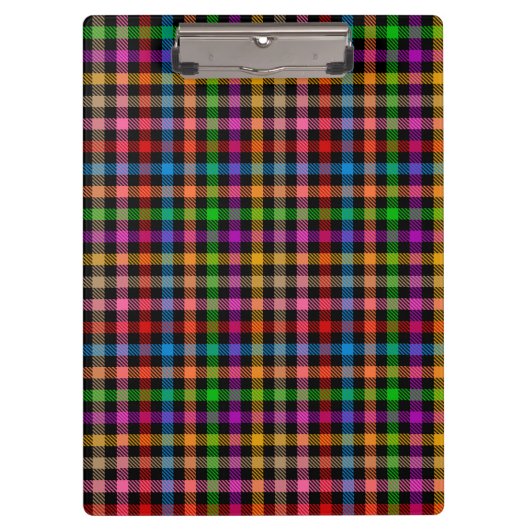 Farbenfrohes Regenbogen-Gingham-Karo-Design - Schw Klemmbrett (Vorderseite)