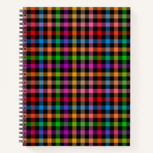 Farbenfrohes Regenbogen-Gingham-Karo-Design - Schw Notizblock