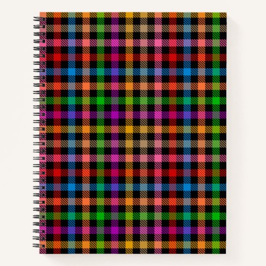 Farbenfrohes Regenbogen-Gingham-Karo-Design - Schw Notizblock (Vorderseite)