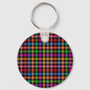 Farbenfrohes Regenbogen-Gingham-Karo-Design - Schw Schlüsselanhänger