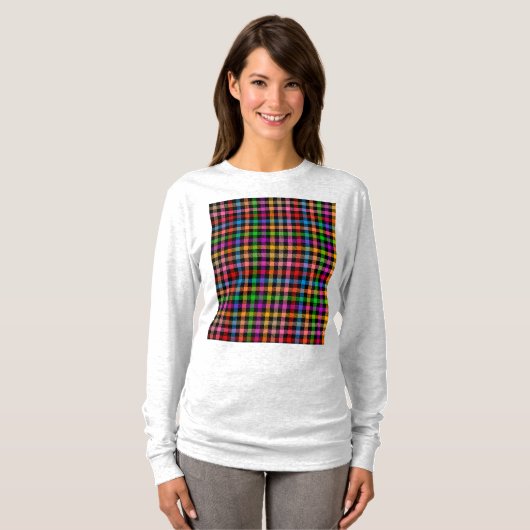 Farbenfrohes Regenbogen-Gingham-Karo-Design - Schw T-Shirt (Vorne ganz)