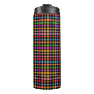 Farbenfrohes Regenbogen-Gingham-Karo-Design - Schw Thermosbecher