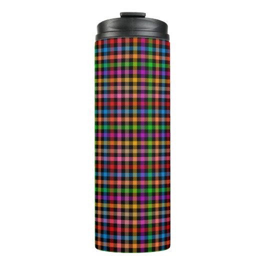 Farbenfrohes Regenbogen-Gingham-Karo-Design - Schw Thermosbecher (Vorderseite)
