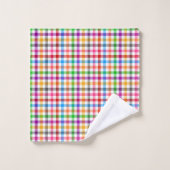 Farbenfrohes Regenbogen-Gingham-Karo-Design - Weiß Badhandtuch Set (Waschlappen)